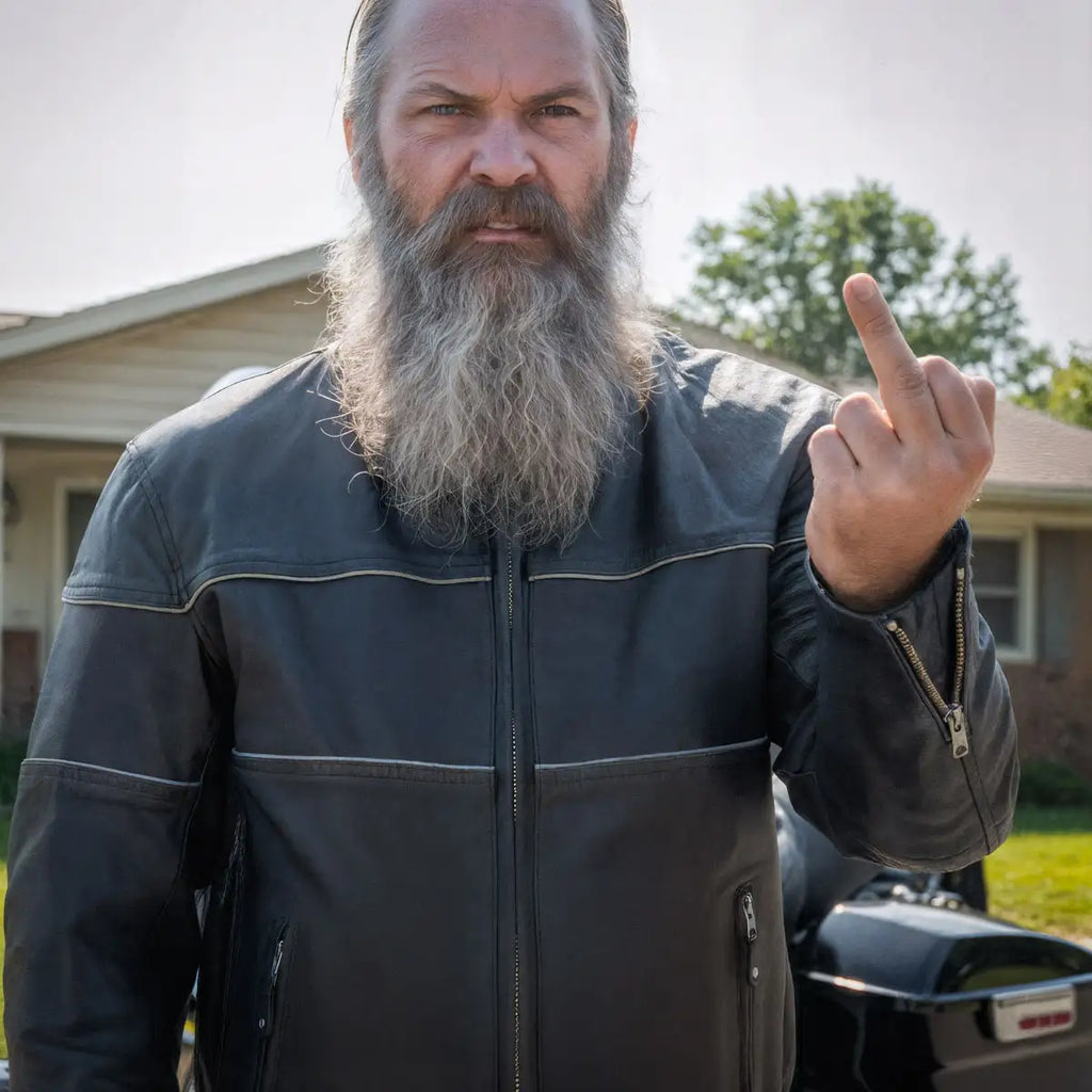 Hot Leathers JKM1004 Men's Leather Motorcycle Vented Scooter Biker Jacket with Reflective Piping