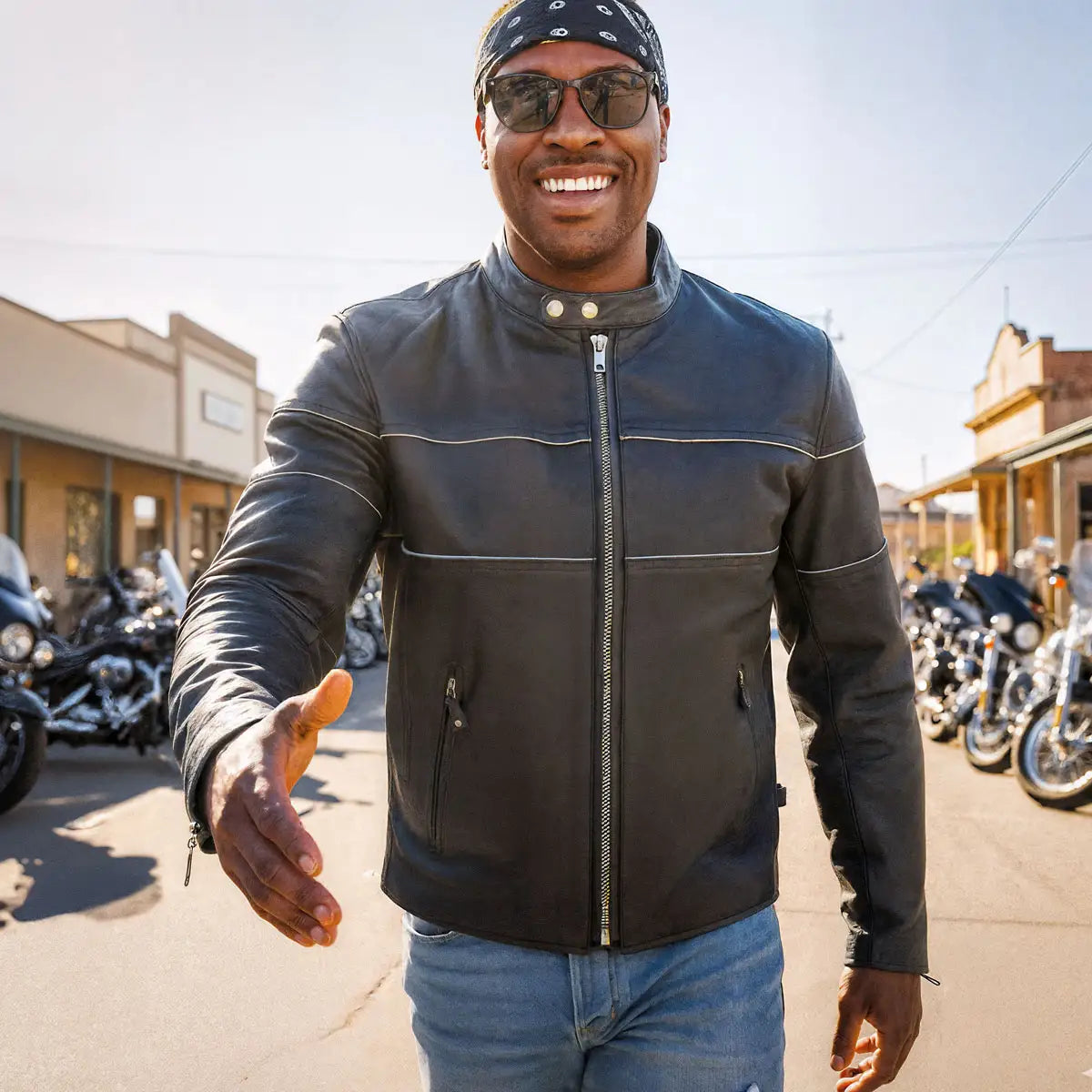 Hot Leathers JKM1004 Men's Leather Motorcycle Vented Scooter Biker Jacket with Reflective Piping