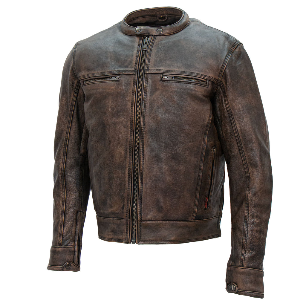 Hot Leathers JKM1019 Men's Distressed Brown Leather Motorcycle Biker Jacket with Gun Pockets