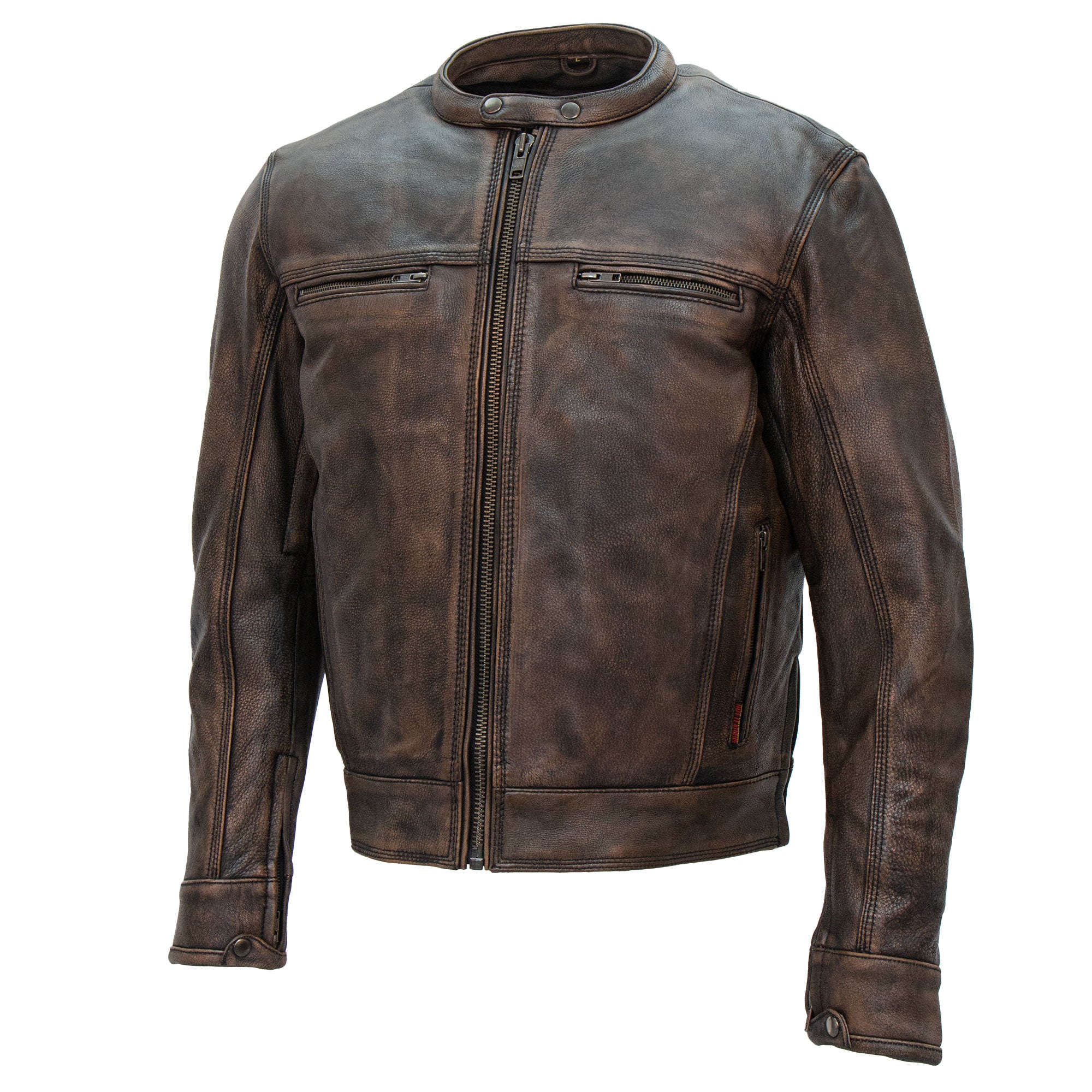 Hot Leathers JKM1019 Men's Distressed Brown Leather Motorcycle Biker Jacket with Gun Pockets