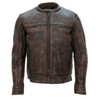 Hot Leathers JKM1019 Men's Distressed Brown Leather Motorcycle Biker Jacket with Gun Pockets