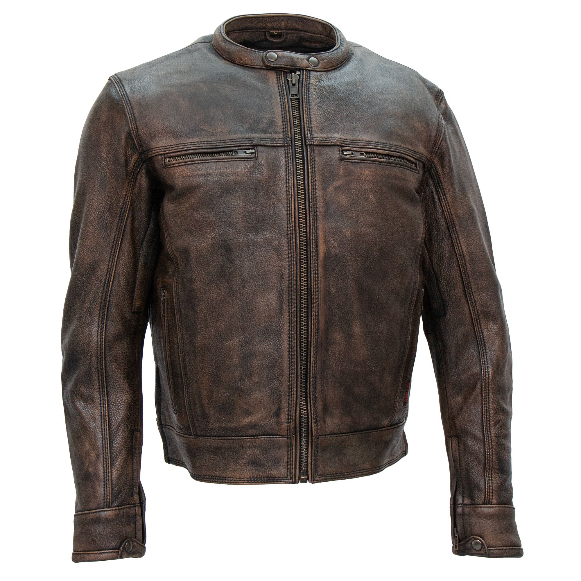 Hot Leathers JKM1019 Men's Distressed Brown Leather Motorcycle Biker Jacket with Gun Pockets