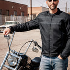 Hot Leathers JKM1023 Men’s Black Biker High Visibility Nylon Motorcycle Jacket with Concealed Carry Pocket