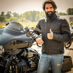 Hot Leathers JKM1026 Men’s Black Motorcycle style Nylon Biker Jacket with Orange Reflective Trim