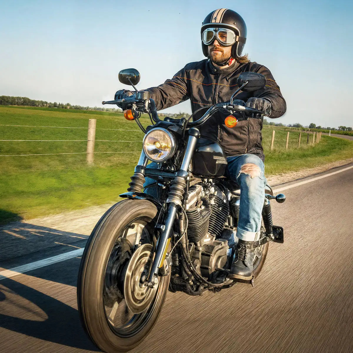 Hot Leathers JKM1026 Men’s Black Motorcycle style Nylon Biker Jacket with Orange Reflective Trim