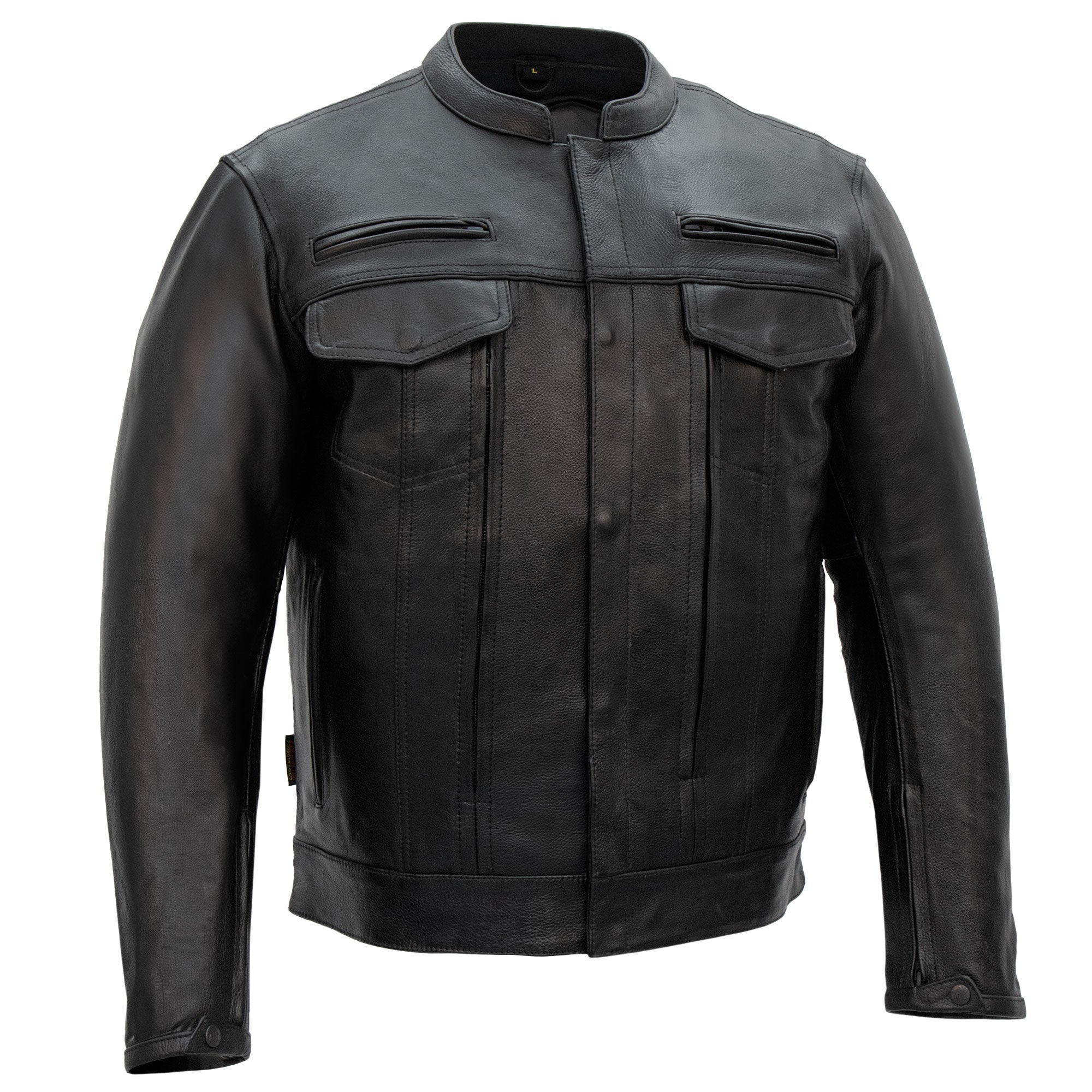 Hot Leathers JKM1028 Men's Black Leather Motorcycle style Biker Jacket with Zip Out Lining
