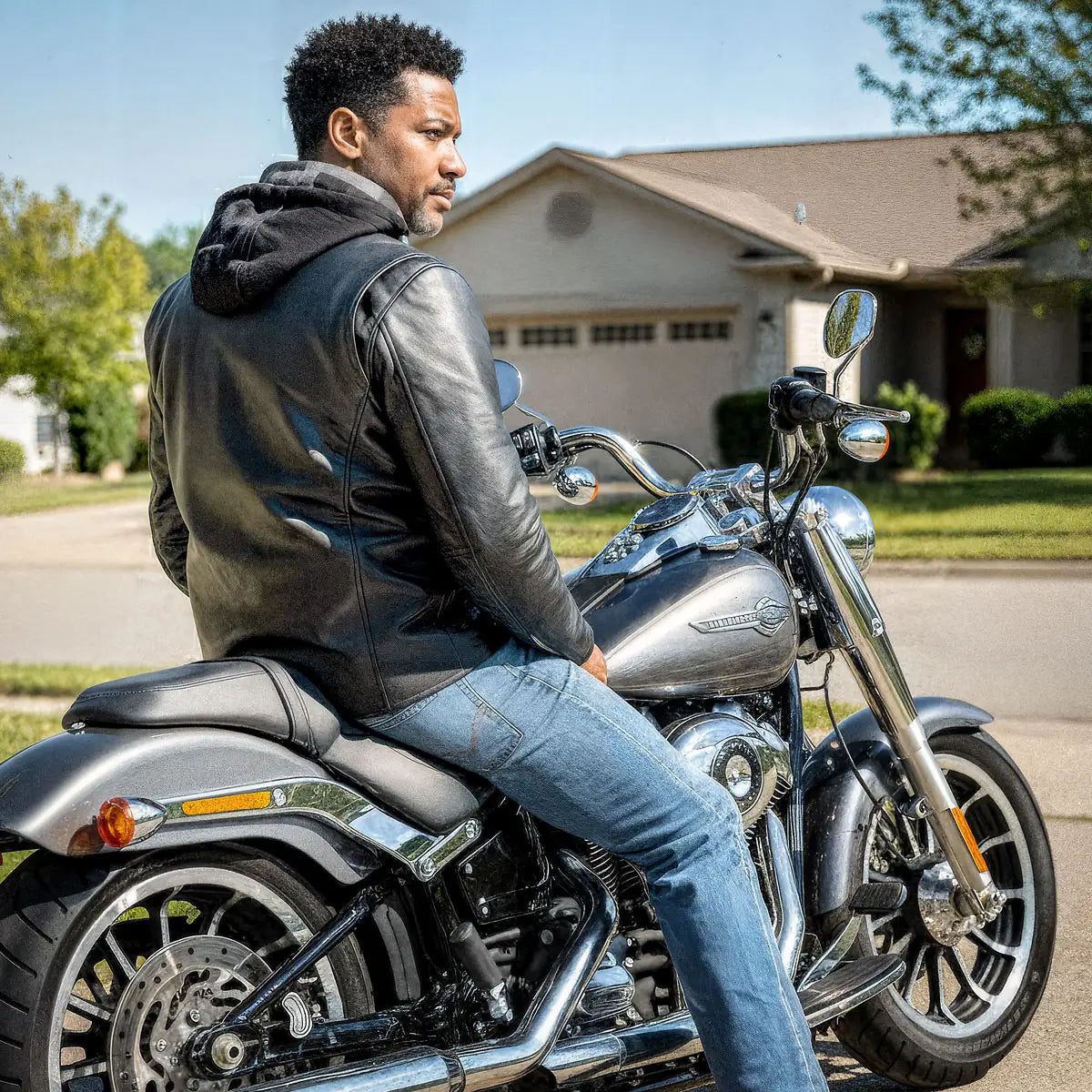 Hot Leathers JKM1030 Men’s Black Motorcycle ‘Carry and Conceal’ Leather Biker Jacket with Flannel Lined Hood