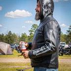 Hot Leathers JKM1031 Men’s Biker  ‘Skull and Bones’ Leather Motorcycle Jacket with Flannel Lining
