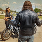 Hot Leathers JKM1032 Men’s Motorcycle Black ‘Skull Flag' Printed Leather Biker Jacket with Concealed Carry Pockets