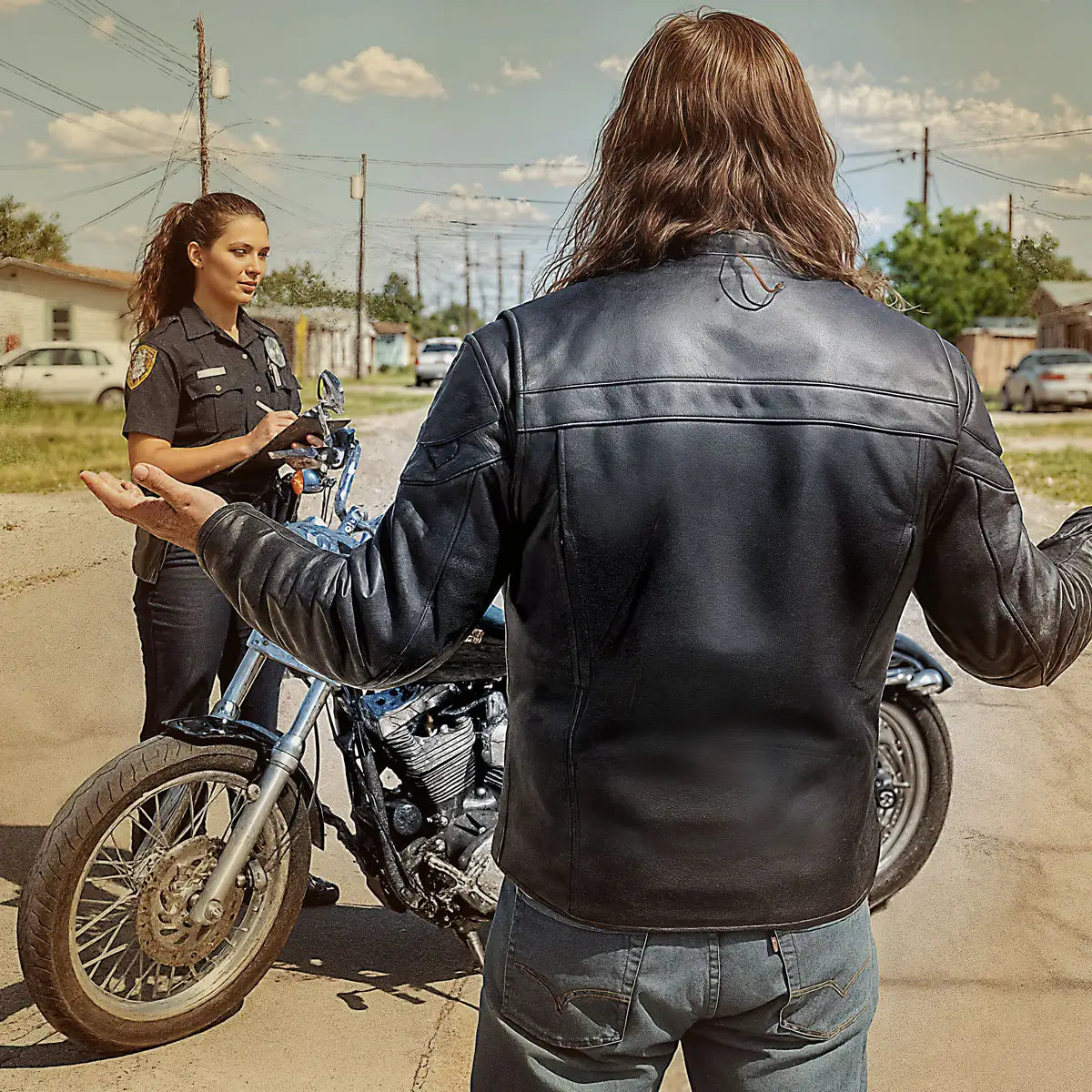 Hot Leathers JKM1032 Men’s Motorcycle Black ‘Skull Flag' Printed Leather Biker Jacket with Concealed Carry Pockets