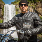 Hot Leathers JKM1032 Men’s Motorcycle Black ‘Skull Flag' Printed Leather Biker Jacket with Concealed Carry Pockets