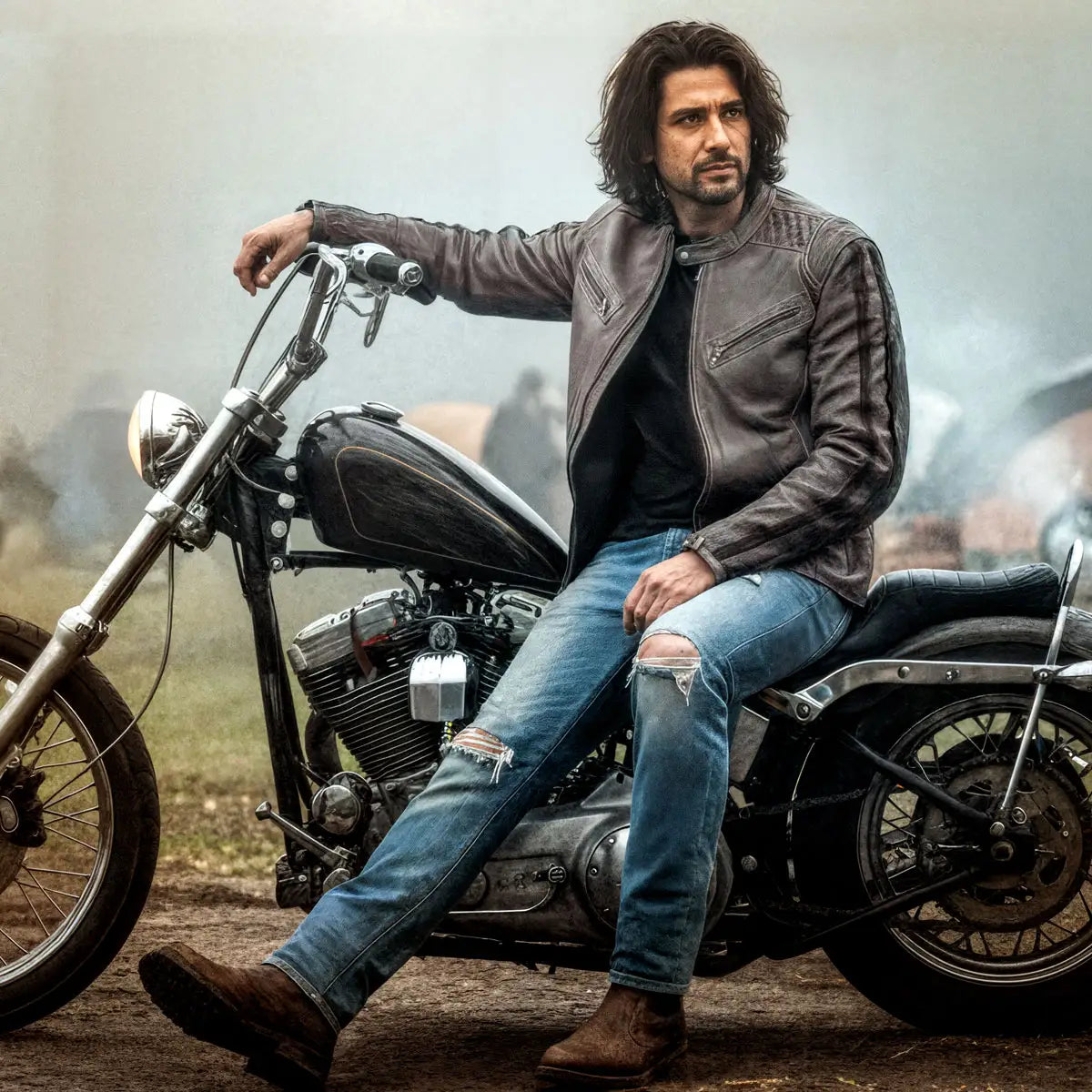 Hot Leathers JKM1033 Men's Distress Grey 'Café Racer' Biker Leather Mo Hot Leathers JKM1033 Men's Distress Grey 'Café Racer' Biker Leather Mo