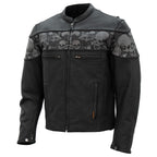 Hot Leathers JKM2002 Men’s Black Biker ‘Reflective Skull' Printed Leather Motorcycle Jacket with Concealed Carry Pockets