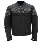 Hot Leathers JKM2002 Men’s Black Biker ‘Reflective Skull' Printed Leather Motorcycle Jacket with Concealed Carry Pockets