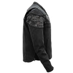 Hot Leathers JKM2002 Men’s Black Biker ‘Reflective Skull' Printed Leather Motorcycle Jacket with Concealed Carry Pockets