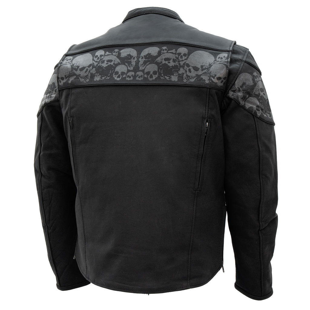 Hot Leathers JKM2002 Men’s Black Biker ‘Reflective Skull' Printed Leather Motorcycle Jacket with Concealed Carry Pockets