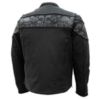 Hot Leathers JKM2002 Men’s Black Biker ‘Reflective Skull' Printed Leather Motorcycle Jacket with Concealed Carry Pockets