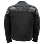 Hot Leathers JKM2002 Men’s Black Biker ‘Reflective Skull' Printed Leather Motorcycle Jacket with Concealed Carry Pockets