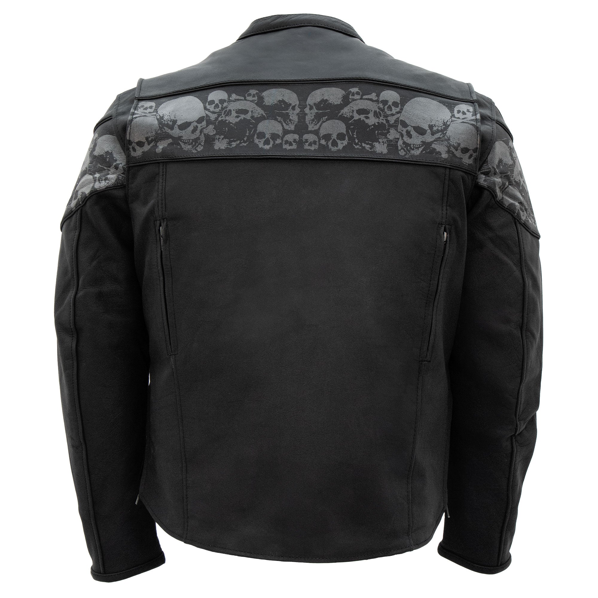 Hot Leathers JKM2002 Men’s Black Biker ‘Reflective Skull' Printed Leather Motorcycle Jacket with Concealed Carry Pockets