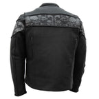 Hot Leathers JKM2002 Men’s Black Biker ‘Reflective Skull' Printed Leather Motorcycle Jacket with Concealed Carry Pockets