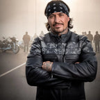 Hot Leathers JKM2002 Men’s Black Biker ‘Reflective Skull' Printed Leather Motorcycle Jacket with Concealed Carry Pockets