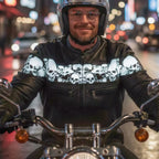 Hot Leathers JKM2002 Men’s Black Biker ‘Reflective Skull' Printed Leather Motorcycle Jacket with Concealed Carry Pockets