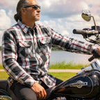 Hot Leathers JKM3001 Men's Motorcycle Red and White Armored Flannel Biker Jacket