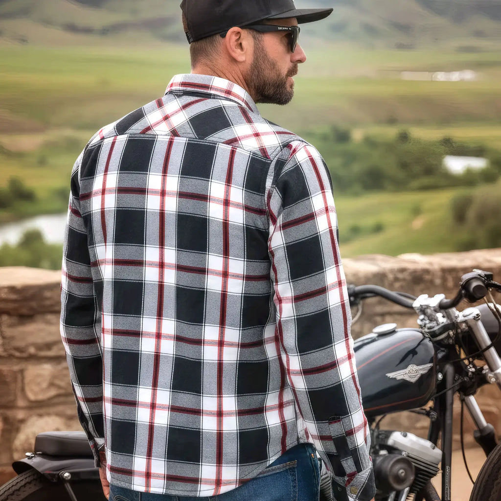 Hot Leathers JKM3001 Men's Motorcycle Red and White Armored Flannel Biker Jacket