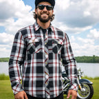 Hot Leathers JKM3001 Men's Motorcycle Red and White Armored Flannel Biker Jacket