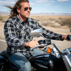 Hot Leathers JKM3002 Men's Motorcycle Black and White Armored Flannel Biker Jacket