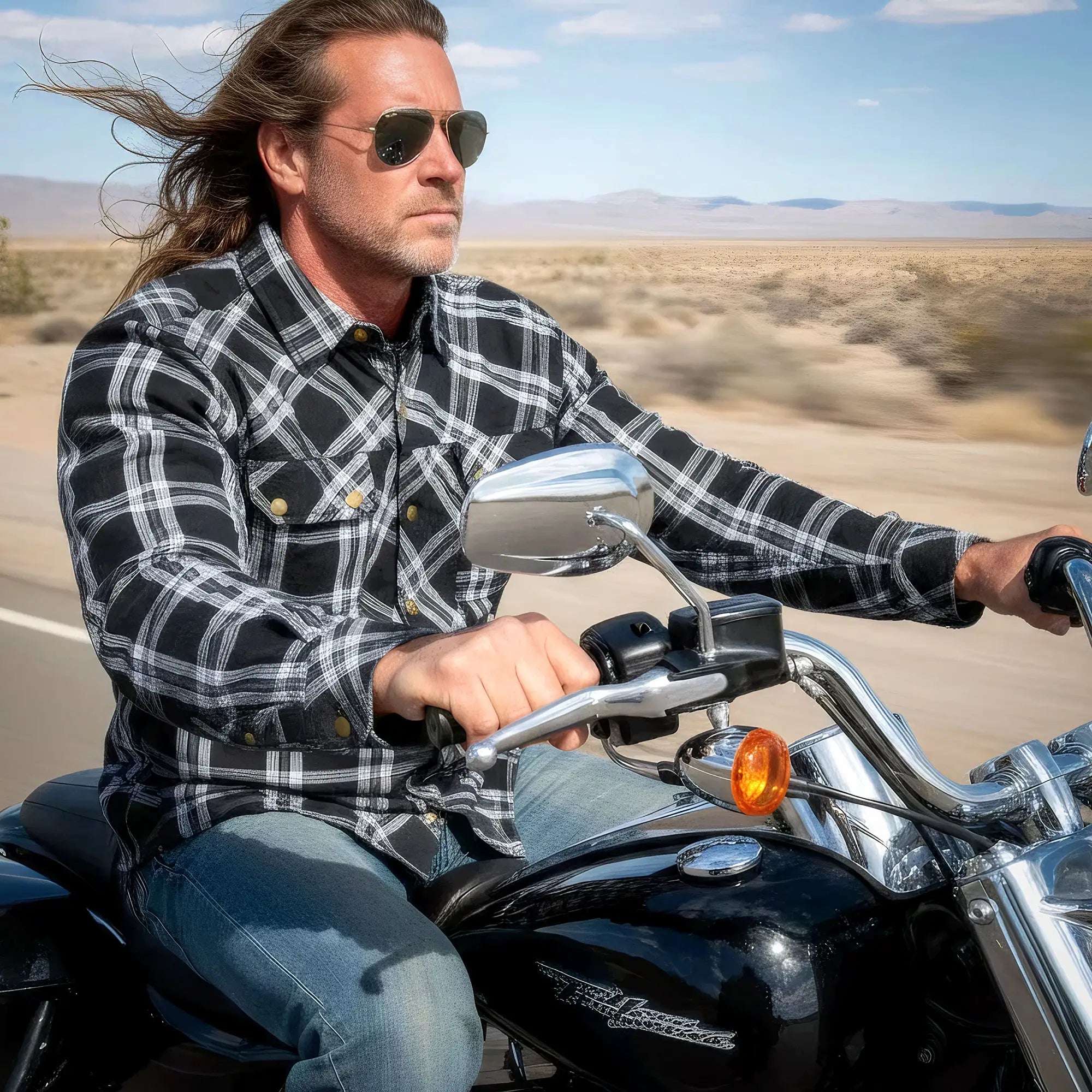 Hot Leathers JKM3002 Men's Motorcycle Black and White Armored Flannel Biker Jacket