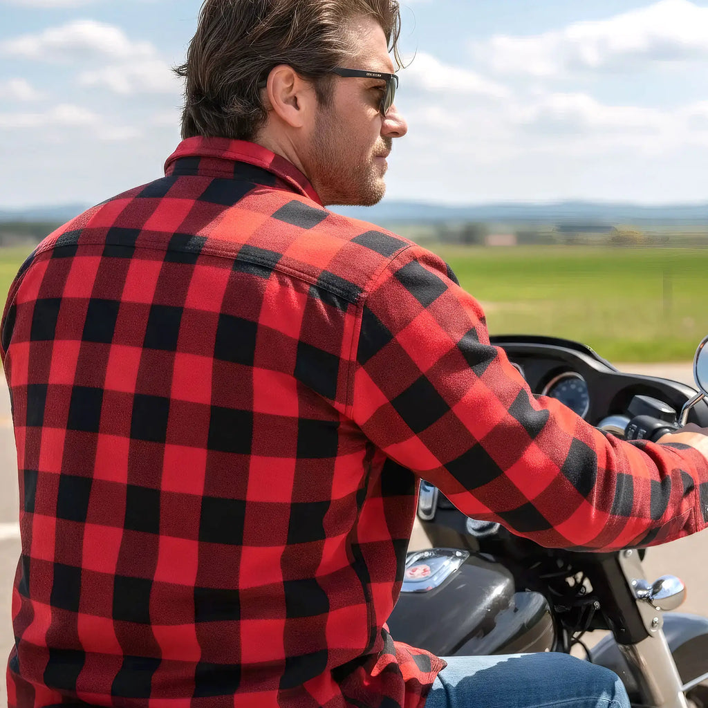 Hot Leathers JKM3003 Men's Motorcycle Red and Black Armored Flannel Biker Jacket