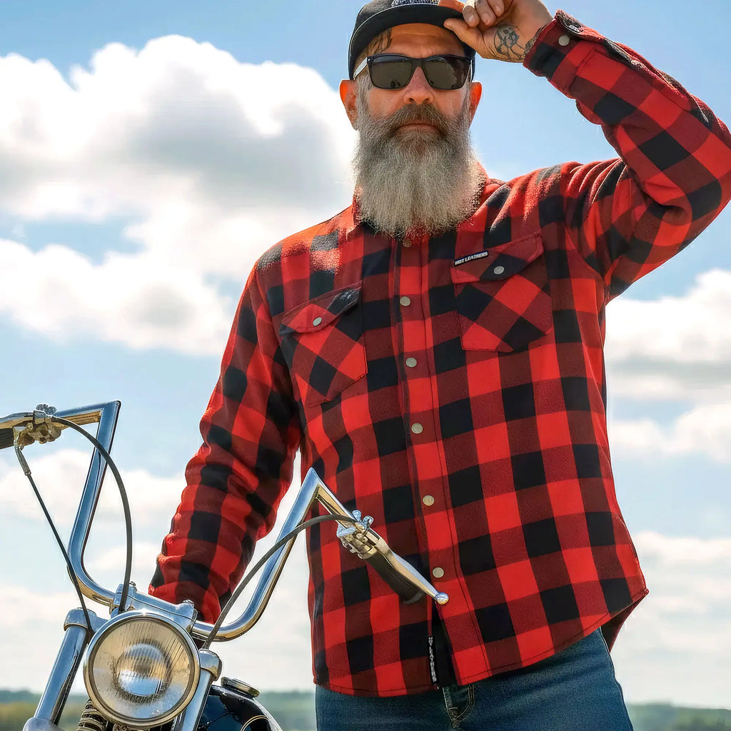 Hot Leathers JKM3003 Men's Motorcycle Red and Black Armored Flannel Biker Jacket