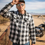 Hot Leathers JKM3005 Men's Motorcycle White and Black Armored Flannel Biker Jacket