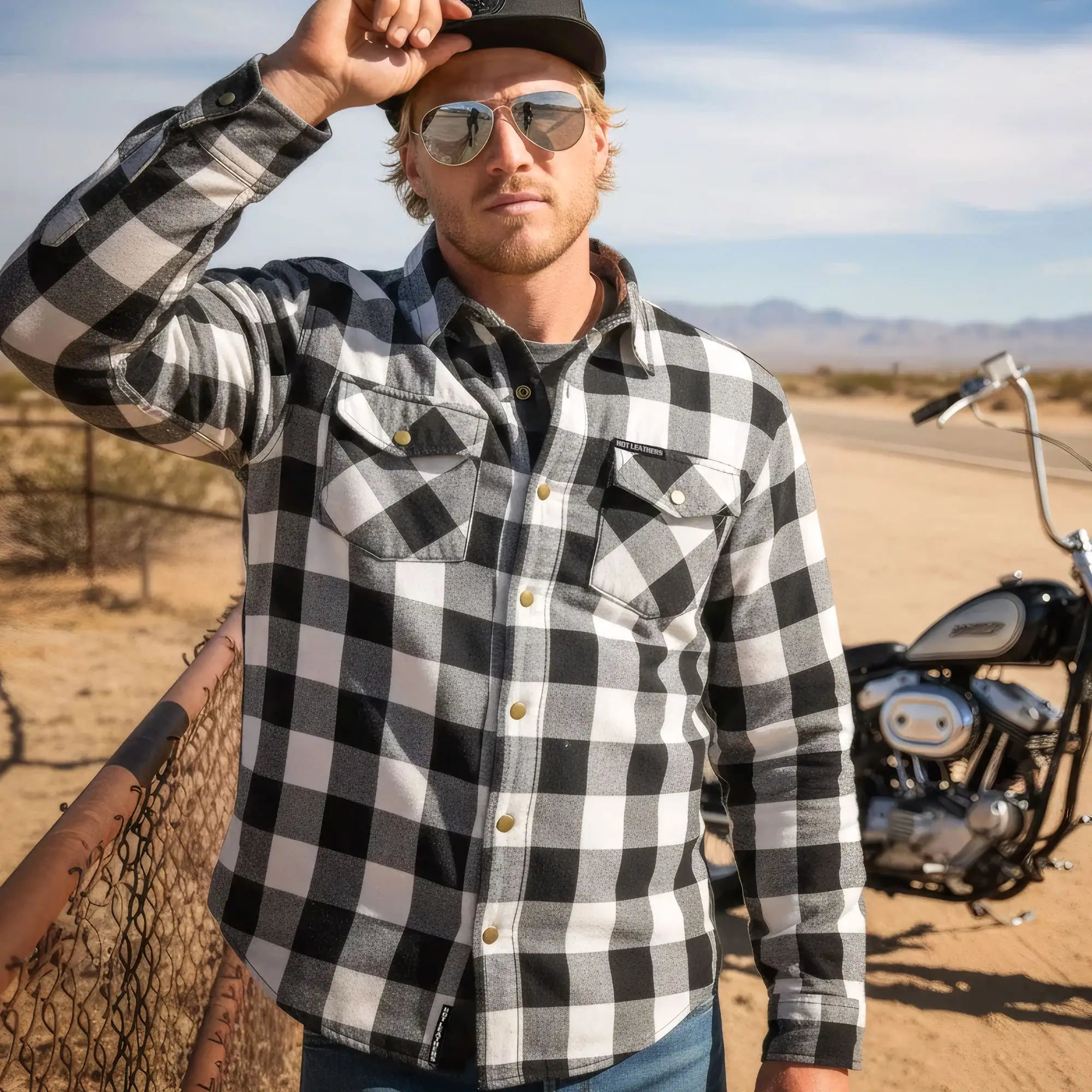 Hot Leathers JKM3005 Men's Motorcycle White and Black Armored Flannel Biker Jacket