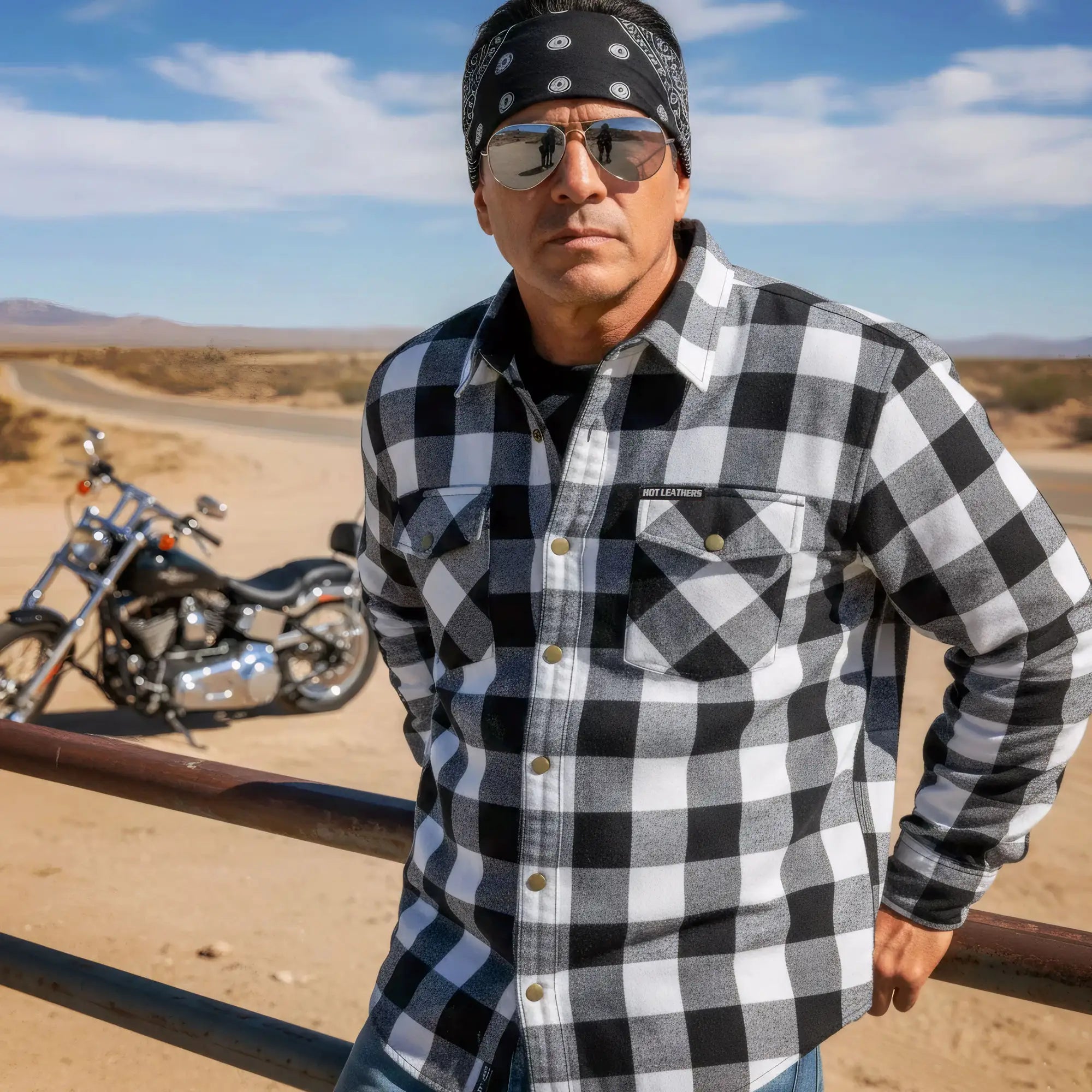 Hot Leathers JKM3005 Men's Motorcycle White and Black Armored Flannel Biker Jacket