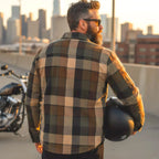 Hot Leathers JKM3007 Men's Motorcycle Black and Brown Armored Flannel Biker Shirt