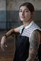 Milwaukee Leather MDL4050 Women's 'Skelly' Black with White Motorcycle Denim Vest w/ Skull Embroidery