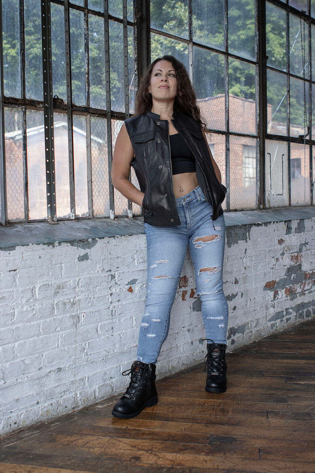 Milwaukee Leather MLL4512 Women’s Lashes Black Leather Club Style Motorcycle Rider Vest w/ Concealed Closure