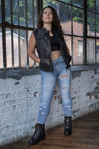 Milwaukee Leather MLL4512 Women’s Lashes Black Leather Club Style Motorcycle Rider Vest w/ Concealed Closure