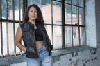 Milwaukee Leather MLL4512 Women’s Lashes Black Leather Club Style Motorcycle Rider Vest w/ Concealed Closure