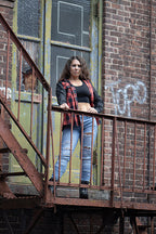 Milwaukee Leather MNG21602 Women's Casual Black and Red Long Sleeve Cotton Flannel Shirt with Hoodie