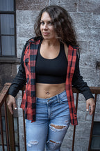 Milwaukee Leather MNG21602 Women's Casual Black and Red Long Sleeve Cotton Flannel Shirt with Hoodie