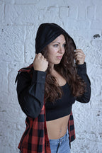 Milwaukee Leather MNG21602 Women's Casual Black and Red Long Sleeve Cotton Flannel Shirt with Hoodie