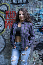 Milwaukee Leather MNG21603 Women's Casual Black with Purple Long Sleeve Casual Cotton Flannel Shirt