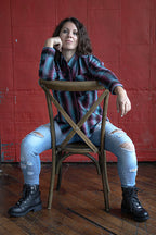 Milwaukee Leather MNG21612 Women's Black and Pink with Blue Long Sleeve Cotton Flannel Shirt