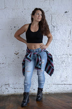 Milwaukee Leather MNG21612 Women's Black and Pink with Blue Long Sleeve Cotton Flannel Shirt