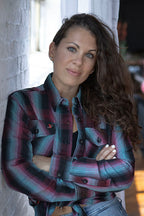 Milwaukee Leather MNG21612 Women's Black and Pink with Blue Long Sleeve Cotton Flannel Shirt