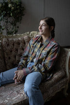 Milwaukee Leather MNG21614 Women's Gray and Red with Yellow Long Sleeve Cotton Flannel Shirt