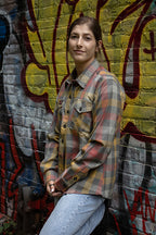 Milwaukee Leather MNG21614 Women's Gray and Red with Yellow Long Sleeve Cotton Flannel Shirt